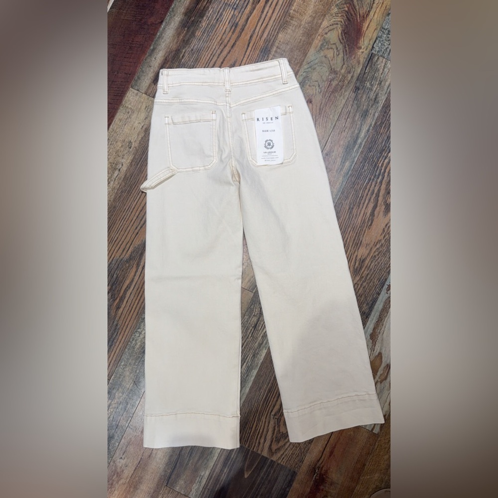 Cream Wide Leg Jeans, Cropped Fit